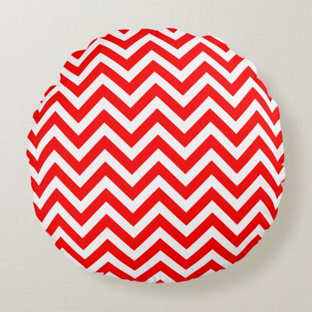 Coussins Ronds Rouge et blanc Taille moyenne Chevron Stripes (Devant)