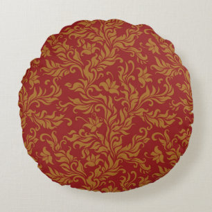 Coussins Ronds Rouge et motif floral d'or