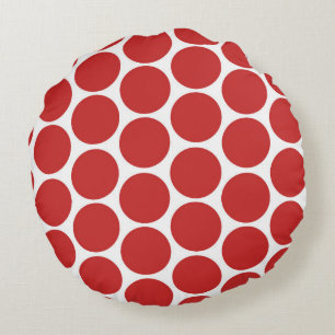 COUSSINS RONDS ROUGE MODERNE, POIS BLANCS