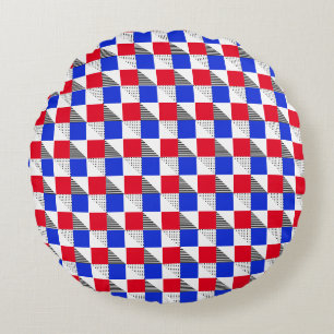 Coussins Ronds Rouge noir blanc & bleu géométrique motif esthétiq
