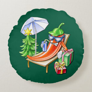 Coussins Ronds Round Green Funny Xmas Chili bronzage