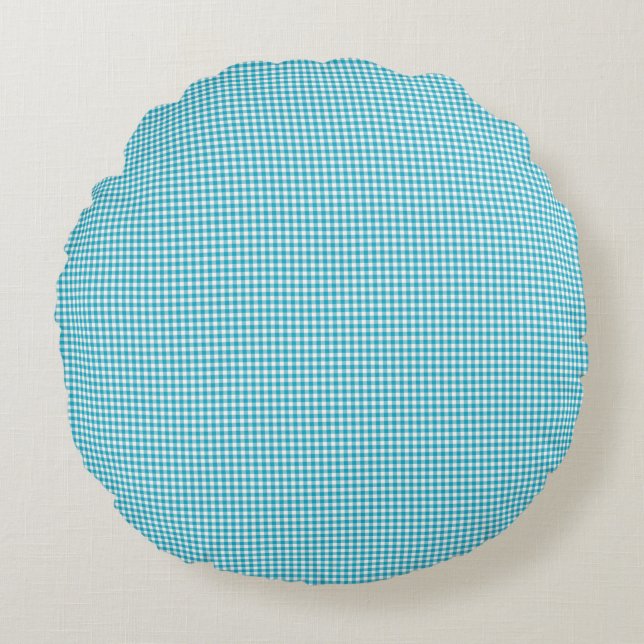 Coussins Ronds Round pillow with a light blue and white gingham  (Devant)