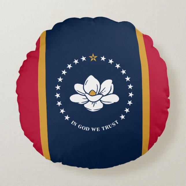 Coussins Ronds Round Throw Pillow with flag of Mississippi State (Devant)