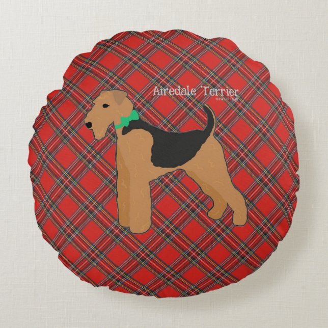 Coussins Ronds Roy Mocchi Bruno♥Round Pillow Red Airedale Terrier (Devant)