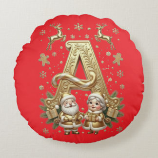 Coussins Ronds Royal Gold Letter A Luxury Red Round Throw Pillow