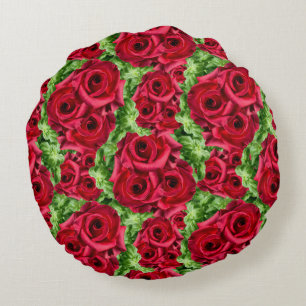 Coussins Ronds Royal Red Roses Regal Romance Crimson Fleurs verte
