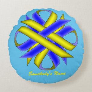 Coussins Ronds Ruban de trèfle jaune bleu par Kenneth Yoncich