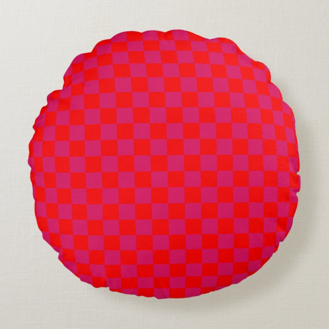 Coussins Ronds Ruby et Red À damiers Vintage (Devant)