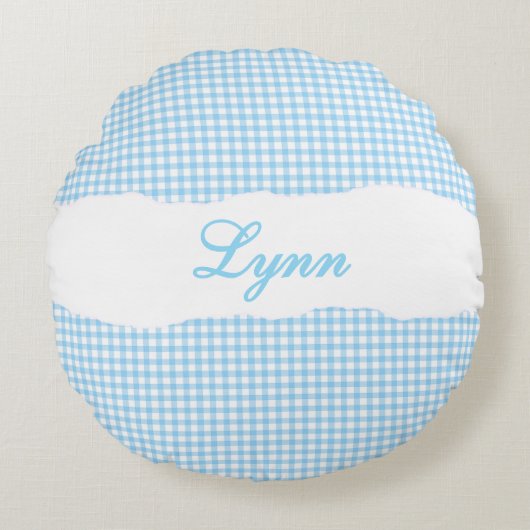 Coussins Ronds Rustic Blue Gingham Personalized Name (Devant)