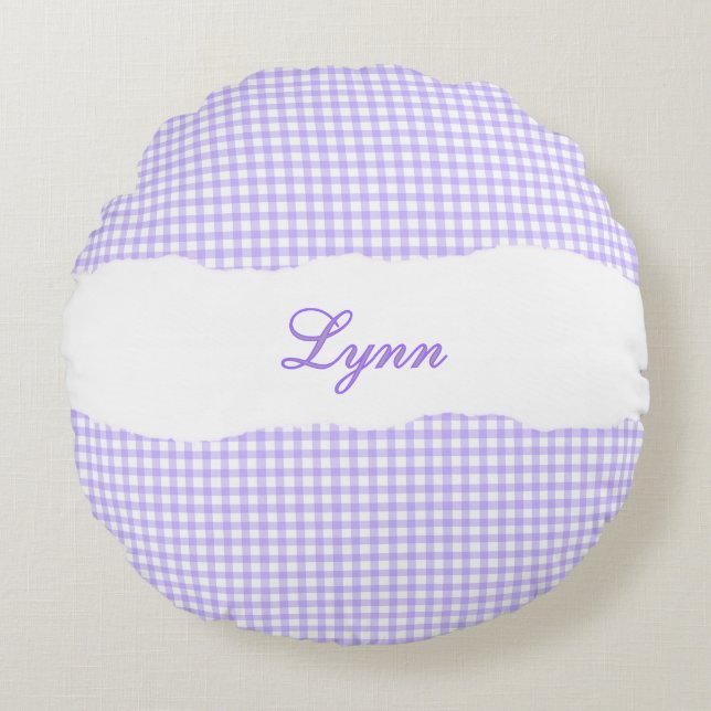 Coussins Ronds Rustic Purple Gingham Personalized Name (Devant)