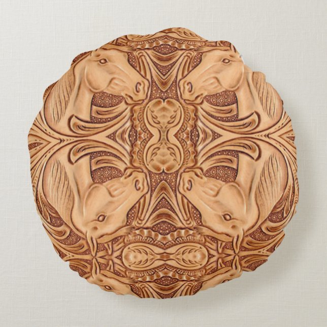 Coussins Ronds rustique western country cuir cheval équestre (Dos)