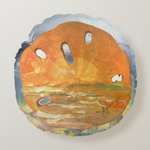 Coussins Ronds Sable Dollar Plage Ocean Boat Shore Maureen Girard