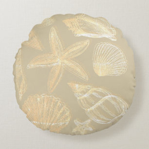 Coussins Ronds Sable Neutre Tan Beige Seashell Shells Beach House