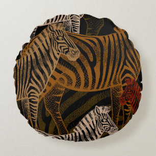 Coussins Ronds Safari africain : Zebra Vintage Design
