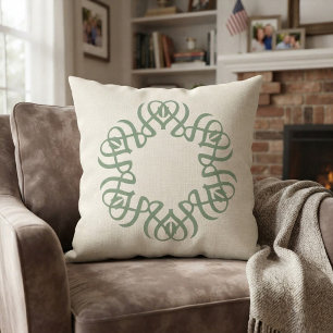 Coussins Ronds Sage Élégant Monogramme Floral de Famille