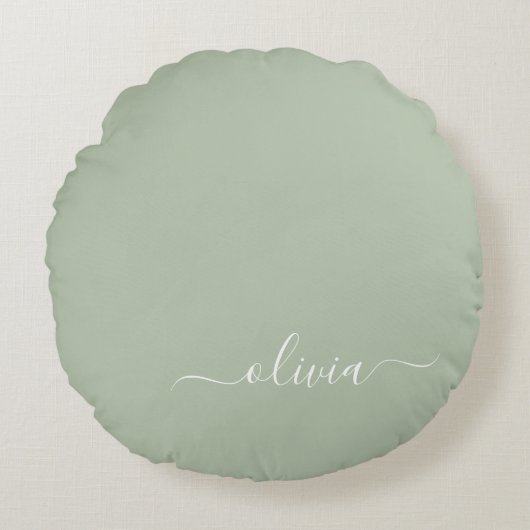 Coussins Ronds Sage Green Minimaliste Moderne Monogramme Élégant (Devant)