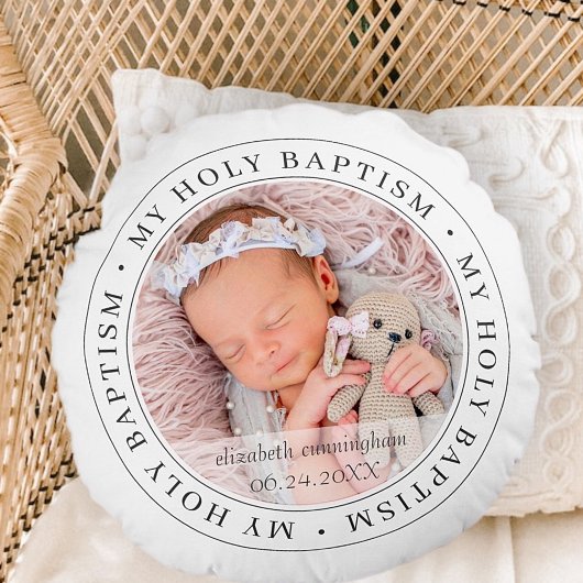 Coussins Ronds Saint Baptême Cadre simple Photo personnalisée mod