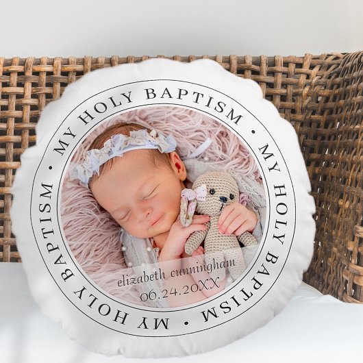 Coussins Ronds Saint Baptême Cadre simple Photo personnalisée mod