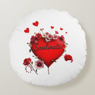 Coussins Ronds Saint-Valentin Coeur rouge et fleursCoussin Soulma