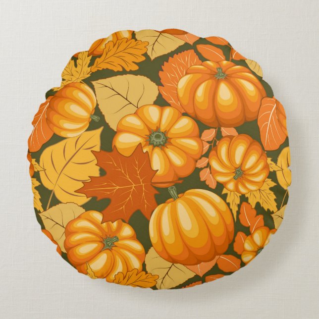 Coussins Ronds Saison d'automne Halloween Citrouille Motif (Devant)