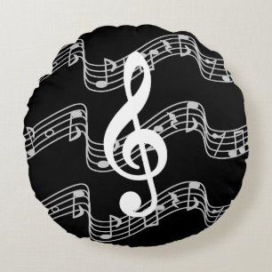 Coussins Ronds Saison et Treble Clef on Black