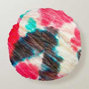 Coussins Ronds Sale Artistique Rouge. Motif de Shibori. Brush été
