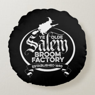 Coussins Ronds Salem Witch Broom Factory - drôle vintage gothique