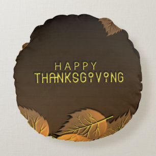 Coussins Ronds Salutations de bon thanksgiving avec le feuille