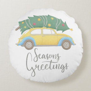 Coussins Ronds Salutations de la saison Voiture & Arbre