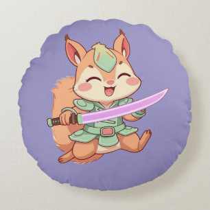 Coussins Ronds Samouraï écureuil kawaii.