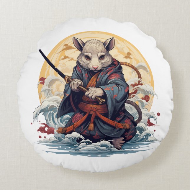 Coussins Ronds Samurai Rat Throw Pillows (Devant)