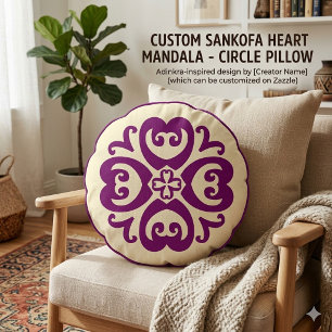 Coussins Ronds Sankofa Adinkra Mandala - Patrimoine Africain