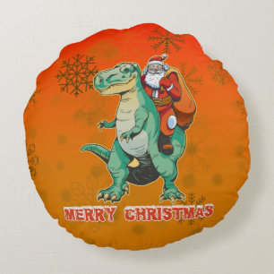 Coussins Ronds Santa à cheval sur T Rex - Joyeux Trexmas