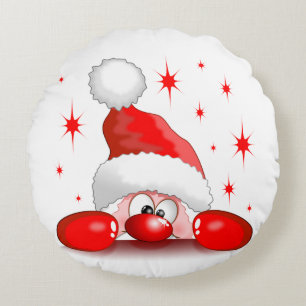 Coussins Ronds Santa Cartoon Cute Peeking Character © BluedarkArt