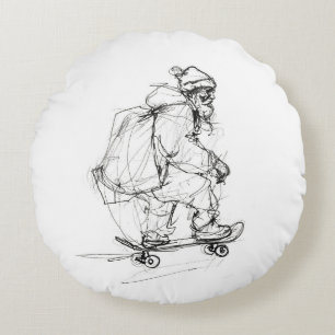 Coussins Ronds Santa Claus Skateboard avec présentants