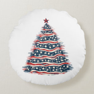 Coussins Ronds Sapin de Noël avec drapeau américain patriotique