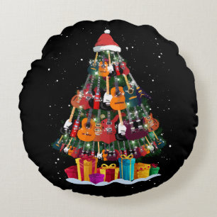 Coussins Ronds Sapin de Noël drôle Guitar