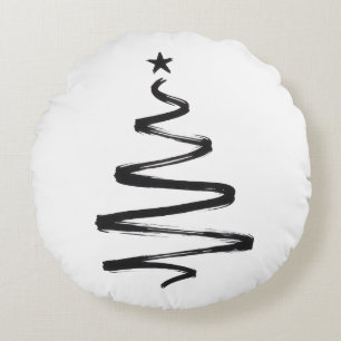 Coussins Ronds Sapin de Noël Noir et Blanc
