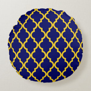 Coussins Ronds Sapphire Sun : Bleu & Jaune Boho Elégance marocain