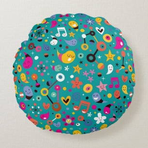 Coussins Ronds sarcelle d'hiver de motif de bande dessinée