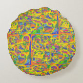 Coussins Ronds Sari indien look médaillons d'art abstrait brr ver (Dos)