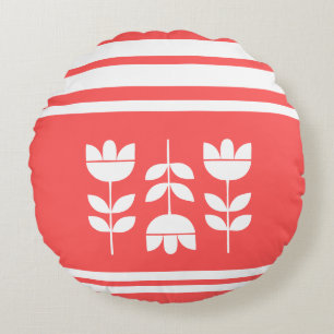 Coussins Ronds Saumon rouge et blanc 3 fleurs