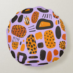 Coussins Ronds "Savanna Pop : Vibes tribales en orange et noir"