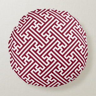 Coussins Ronds Sayagata motif, japonais, bourgogne et blanc