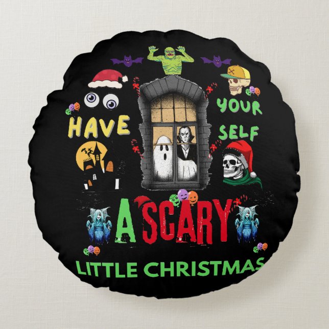 Coussins Ronds Scary Little Christmas Horror Holiday Design   (Devant)