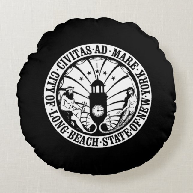 Coussins Ronds sceau de Long Beach, New York (Devant)
