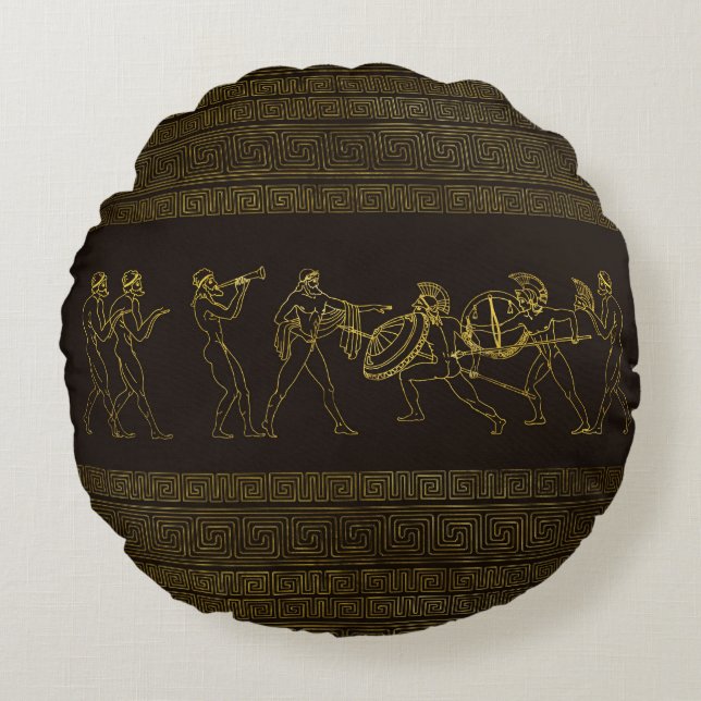 Coussins Ronds Scène antique de Sparte Grèce sur le motif grec (Devant)