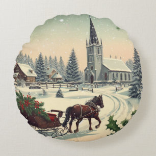 Coussins Ronds Scène de Noël classique/Vintage