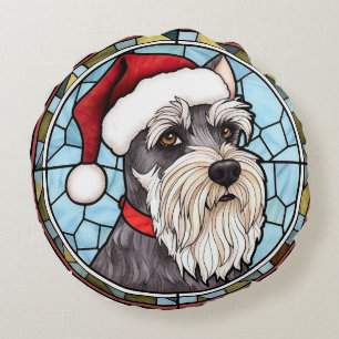 Coussins Ronds Schnauzer miniature en verre tendu Noël