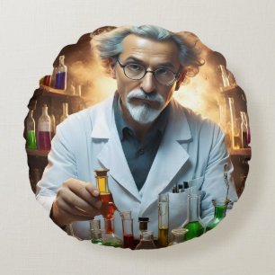 Coussins Ronds Scientifique Dans Un Laboratoire Mélangeant Des Po